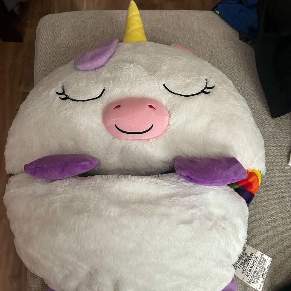 Plush Unicorn Pillow with Rainbow Accents